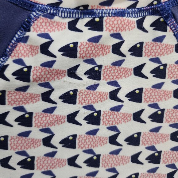 Egg By Susan Lazar Baby One Piece Zip Front LS Rashguard Red White Blue Fish 12M - Picture 9 of 13